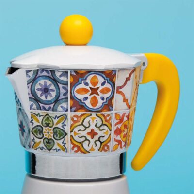 caffettiera 3 modelli assortiti fantasia maiolica sicilia bomboniere solidali cuorematto