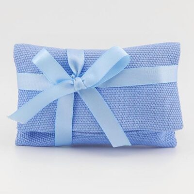 Pochette bustina sacchetto portaconfetti stoffa cotone azzurro nascita battesimo cresima comunione compleanno