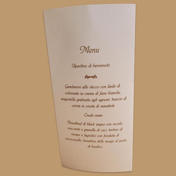 elegante menu personalizzato pieghevole a tre ante per matrimonio cerimonia